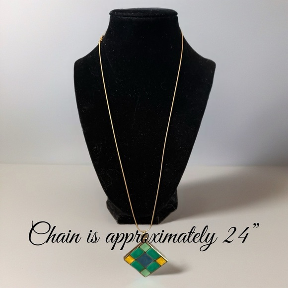 Vintage Women’s Gold Tone Enamel Pendant Coastal Blue Retro Chic Snake Chain 24” - Picture 5 of 7